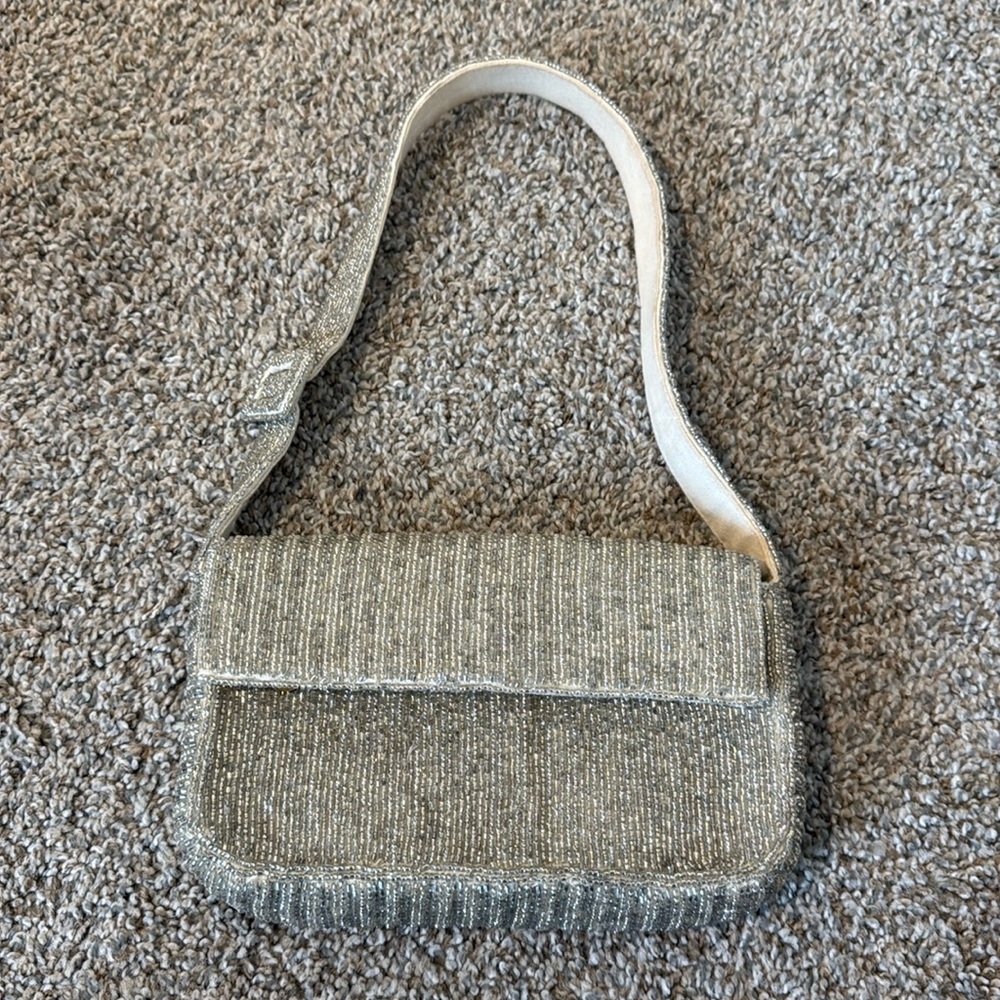Anthropologie beaded silver bag